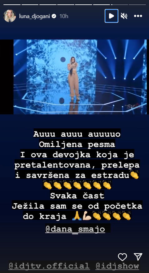 "JEŽILA SAM SE OD POČETKA DO KRAJA": Luna Đogani pružila podršku takmičarki IDJShow-a, otkrila ko joj je favorit (FOTO) 2 luna đogani, đana smajo