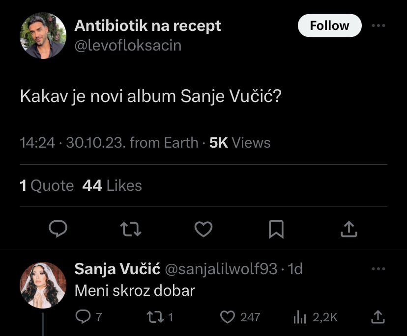 ''MENI JE SKROZ DOBAR'': Sanja Vučić odgovorila tviterašima na pitanje o svom albumu, pa nasmejala sve (FOTO) 2 Foto:Printscreen/X