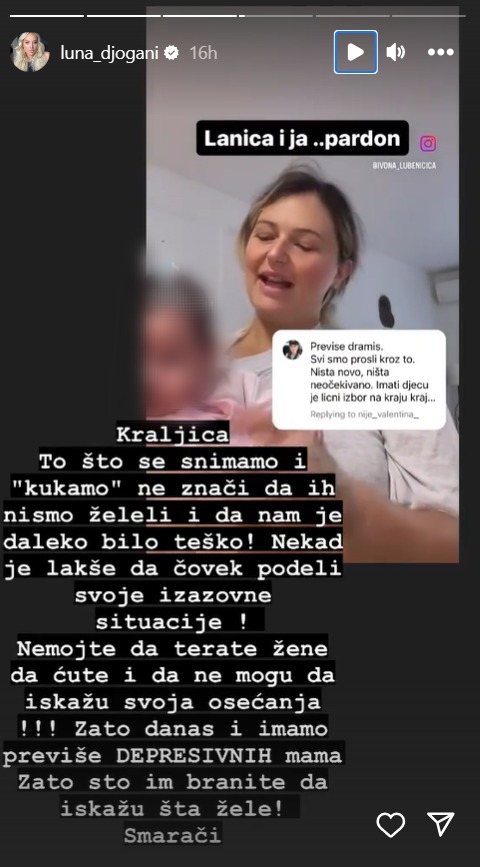 "NEMOJTE DA TERATE ŽENE DA ĆUTE": Luna Đogani podržala mladu mamu, pa oštro odgovorila na KRITIKE (FOTO) 2 luna đogani