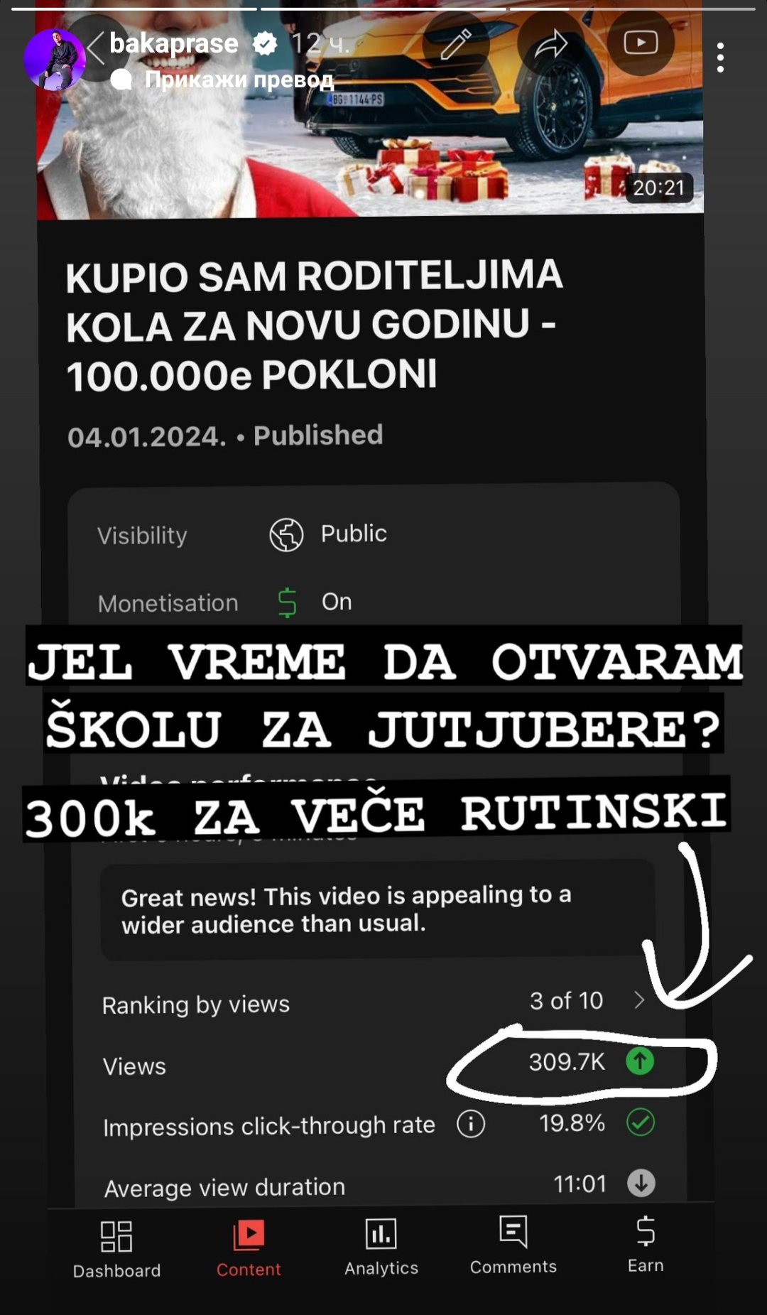 "VREME JE DA OTVORIM ŠKOLU ZA JUTJUBERE": Baka Prase se pohvalio velikim uspehom, pa objavom zaintrigirao sve 2 1704465529739