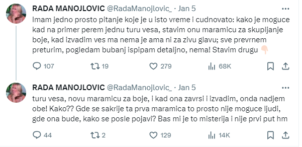 "GDE SE SAKRIJE, TO JE MISTERIJA": Rada Manojlović se požalila fanovima na problem, pa izazvala lavinu komentara 2 Rada Manojlovic