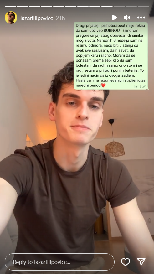 "Doživeo sam burnout": Lazar Filipović progovorio o problemu sa kojim se suočio, pa najavio privremeno povlačenje iz javnog života (FOTO) 2 lazar filipović