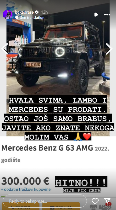 Oglasio se Baka Prase nakon navoda o dugovima: Otkrio šta se dešava sa luksuznim automobilima, moli fanove samo za jedno 2 Screenshot 2024 03 27 085914