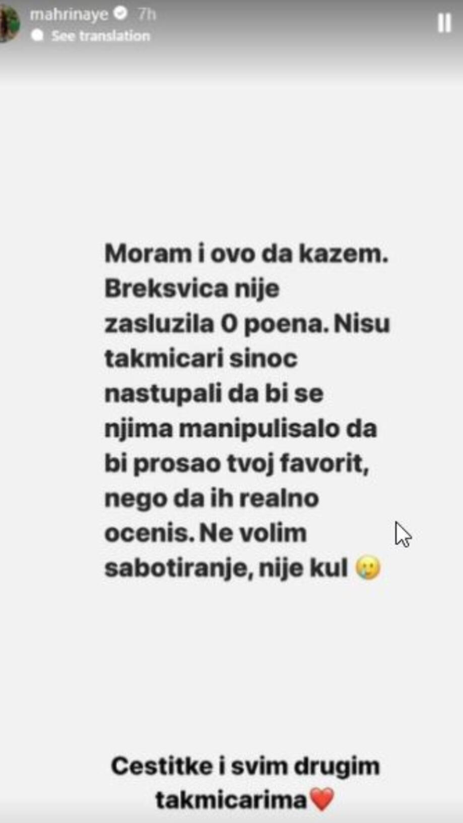 "Ne volim sabotiranje, nije kul!" Mahrina prokomentarisala Breskvičin plasman na PZE, pa otkrila čime je posebno nezadovoljna 3 mahri