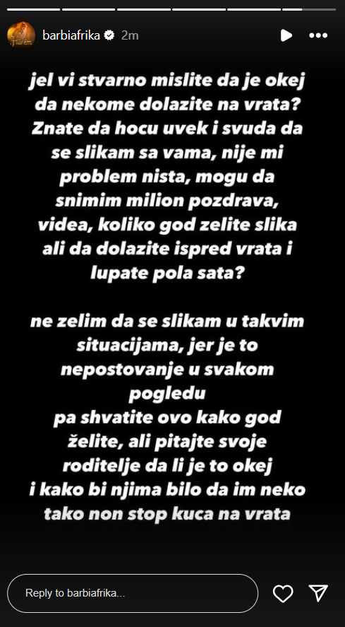 "To je nepoštovanje!" Barbi Afrika doživela neprijatnu situaciju sa fanovima, pa se javno oglasila i uputila oštru poruku 2 jiji