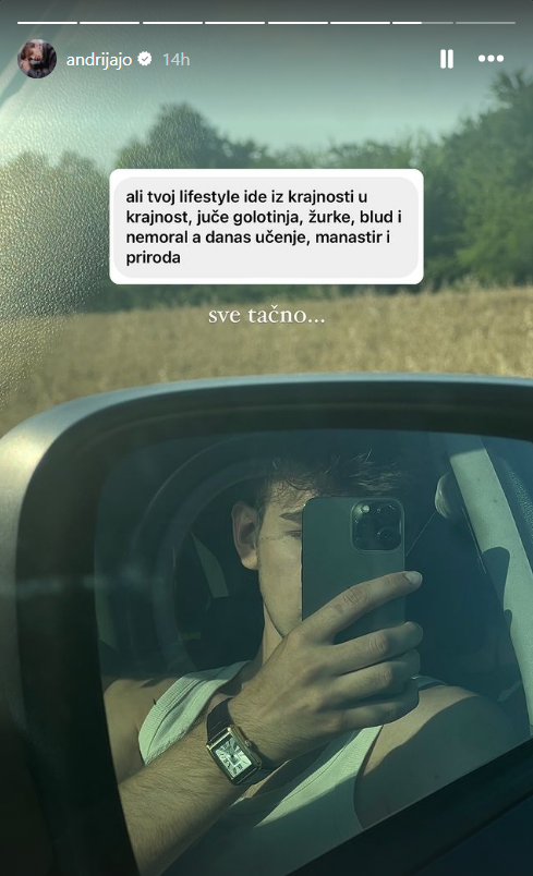 "Juče žurke, blud i nemoral, a danas učenje, manastir i priroda": Naš poznati influenser novim objavama privukao veliku pažnju, pa izazvao burne komentare 3 andrija jo