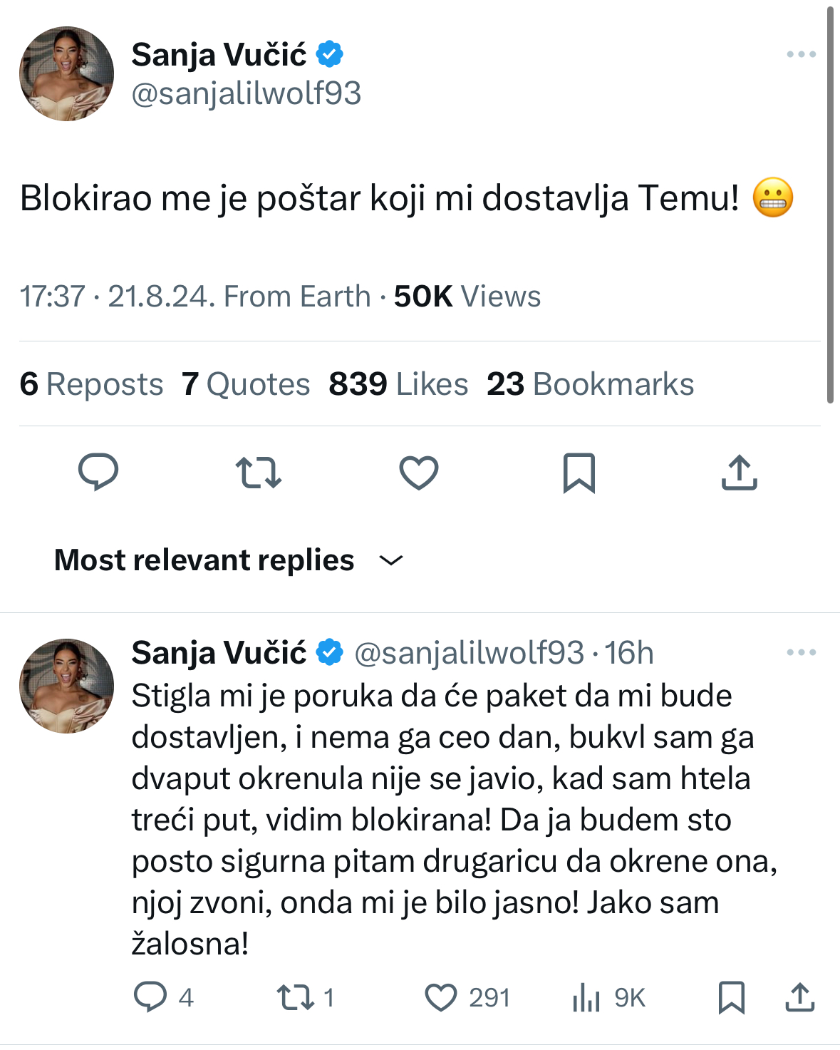 "Jako sam žalosna!" Sanja Vučić doživela neprijatnost sa dostavljačem, pa se javno požalila fanovima i objavom nasmejala sve (FOTO) 2 IMG 1923