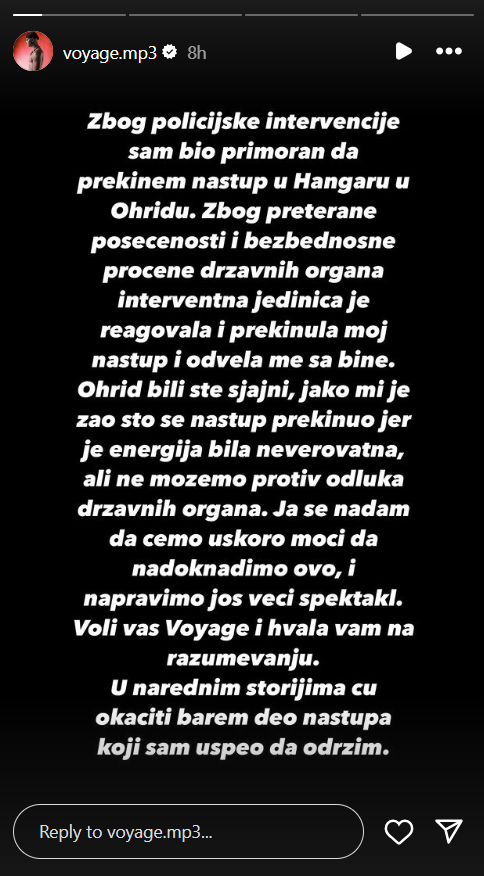 "Interventna jedinica je reagovala i odvela me": Vojažev nastup prekinula policija, reper se oglasio i otkrio sve detalje (FOTO) 2 Screenshot 2024 08 01 091043