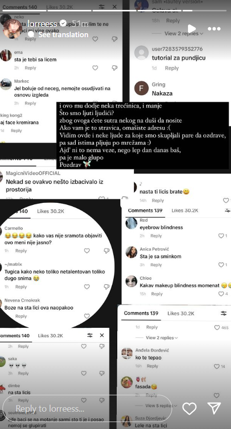 "Zbog ovoga ćete sutra nekoga da nosite na duši": Lores odgovorila na negativne komentare, pa uputila oštru poruku hejterima 2 Snimak ekrana 2024 09 18 163321