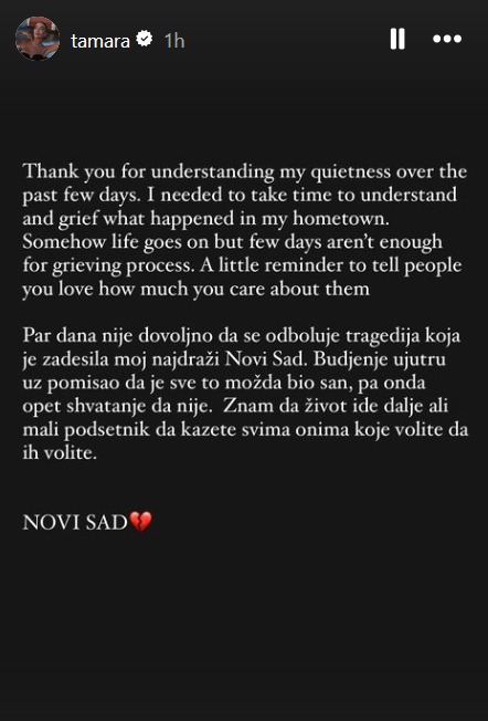 "Par dana nije dovoljno da se odboluje tragedija..." Tamara Kalinić se oglasila potresnim rečima povodom stravičnog događaja 2 Screenshot 2024 11 04 121306