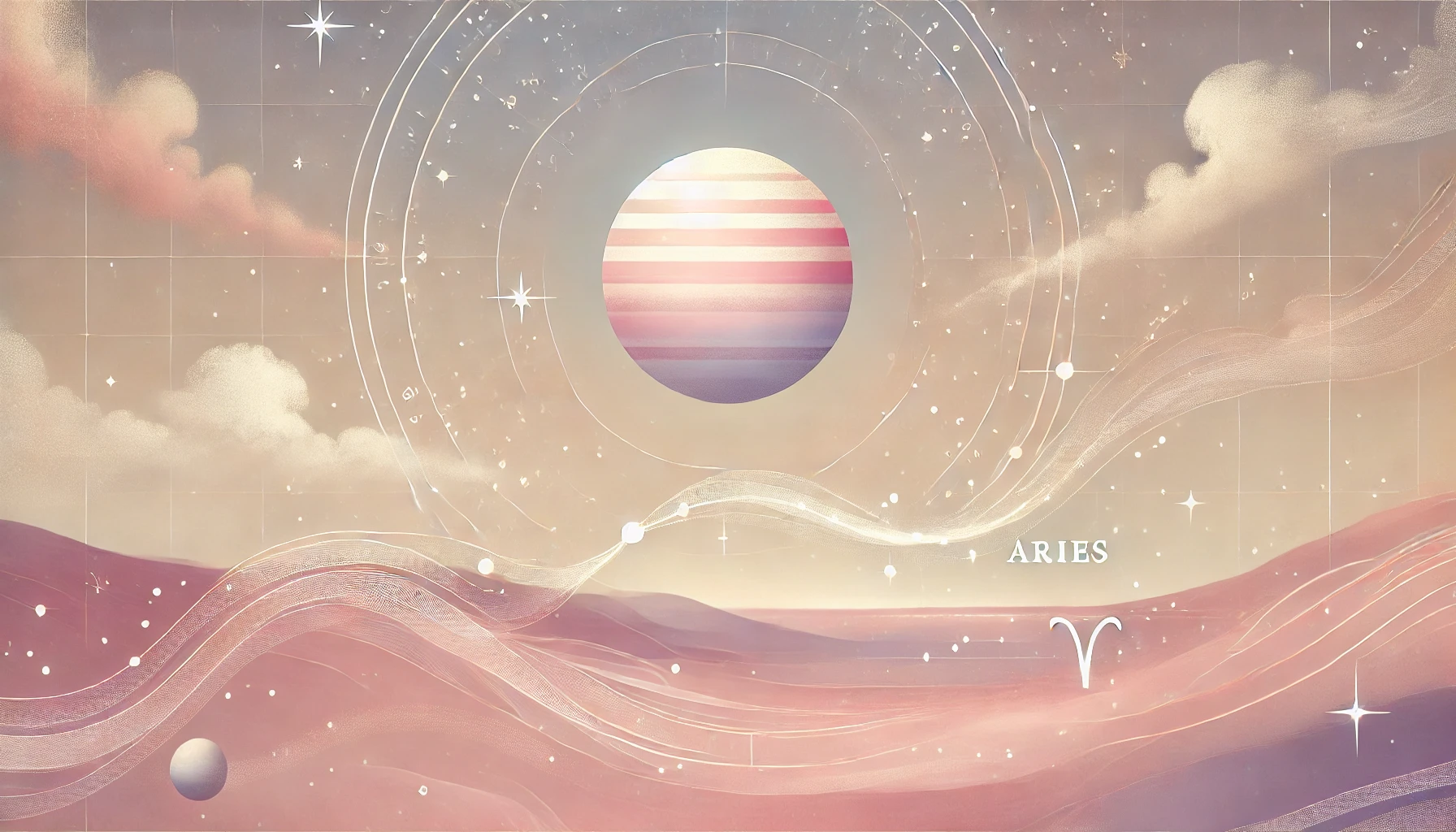DALL·E 2025 03 21 16.11.14 A soft elegant and dreamy horizontal illustration representing retrograde Mercury. The scene shows the planet Mercury with a subtle glowing trail mo
