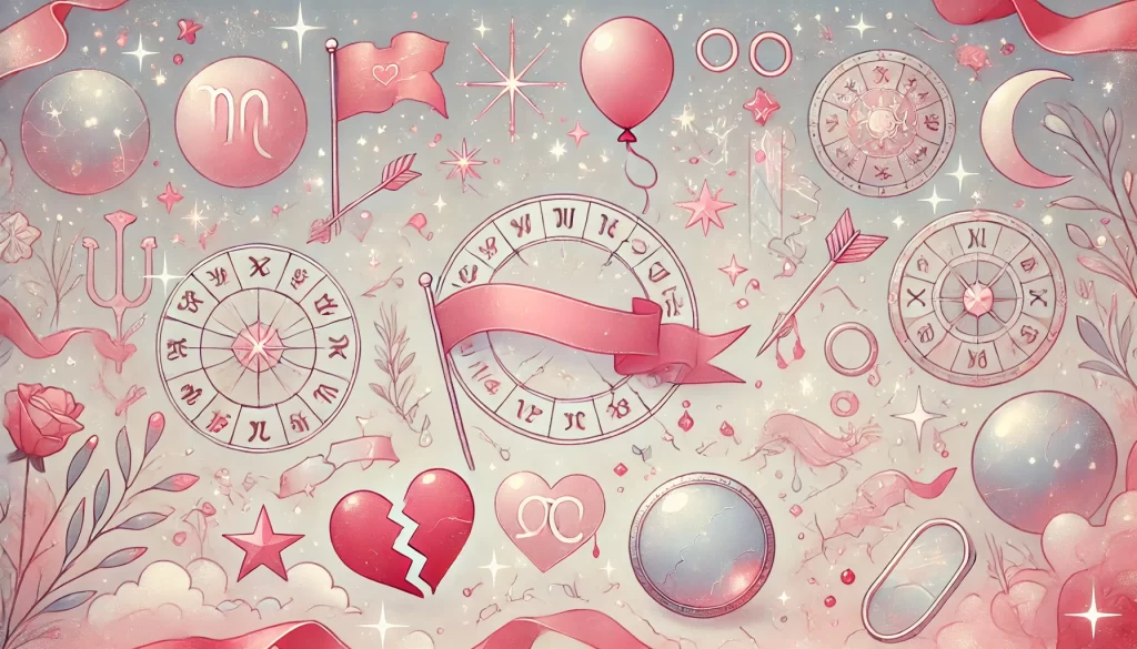 Red flag alert! Ovo su najveće "crvene zastavice" svih horoskopskih znakova🚩 1 DALL·E 2025 03 24 12.09.14 A soft dreamy and wordless horizontal illustration for a teen astrology theme featuring zodiac signs delicate red flags as symbolic warnings crac