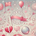 DALL·E 2025 03 24 12.09.14 A soft dreamy and wordless horizontal illustration for a teen astrology theme featuring zodiac signs delicate red flags as symbolic warnings crac