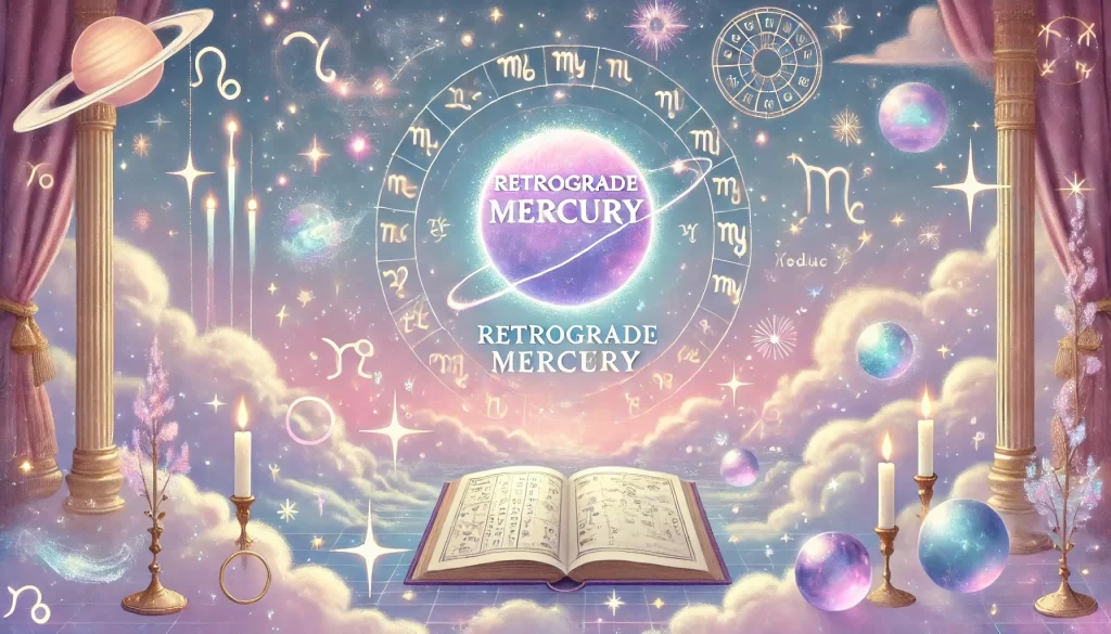 Astro HAOS u martu i aprilu: Ko će "preživeti" retrogradni Merkur, a kome kreće ludilo? 🔮 1 DALL·E 2025 03 26 14.19.30 A dreamy and mystical digital illustration with an astrological theme. A glowing planet labeled Retrograde Mercury floating in a soft cosmic sky fil