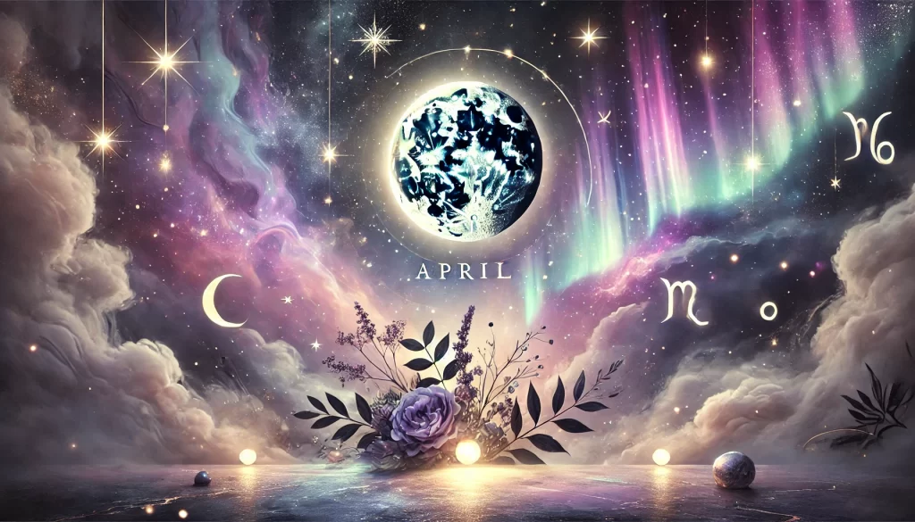 April donosi NEVIĐENU sreću jednom horoskopskom znaku – zvezde su na njegovoj strani i biće apsolitni favorit univerzuma! 1 DALL·E 2025 03 27 11.02.34 A horizontal mystical and aesthetic image symbolizing zodiac luck in April without any text symbols or specific zodiac signs. The scene features a d