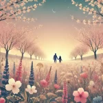 DALL·E 2025 04 08 11.22.19 A romantic and dreamy spring landscape with no astrology symbols no text and no mystical elements. Just a peaceful field filled with blooming cherry