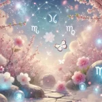 DALL·E 2025 04 14 13.49.23 A dreamy spring themed zodiac inspired landscape combining blooming cherry blossoms soft pastel flowers and glowing constellations in the sky. Incl