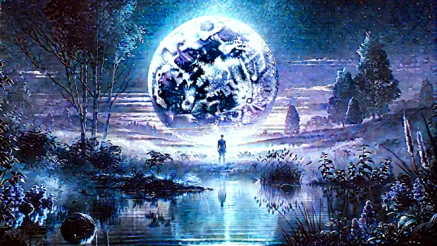 DALL·E 2025 04 16 14.34.11 An emotionally evocative image inspired by the full moon in Scorpio. A dreamy night scene with a large glowing full moon in the sky casting soft lig