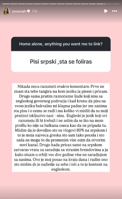 "Šta se foliraš?!" Zorannah na meti negativnih komentara, oštro odgovorila na prozivke i otkrila da više ne sarađuje ni sa kim iz Srbije (FOTO) 2 Screenshot 2025 04 07 103444